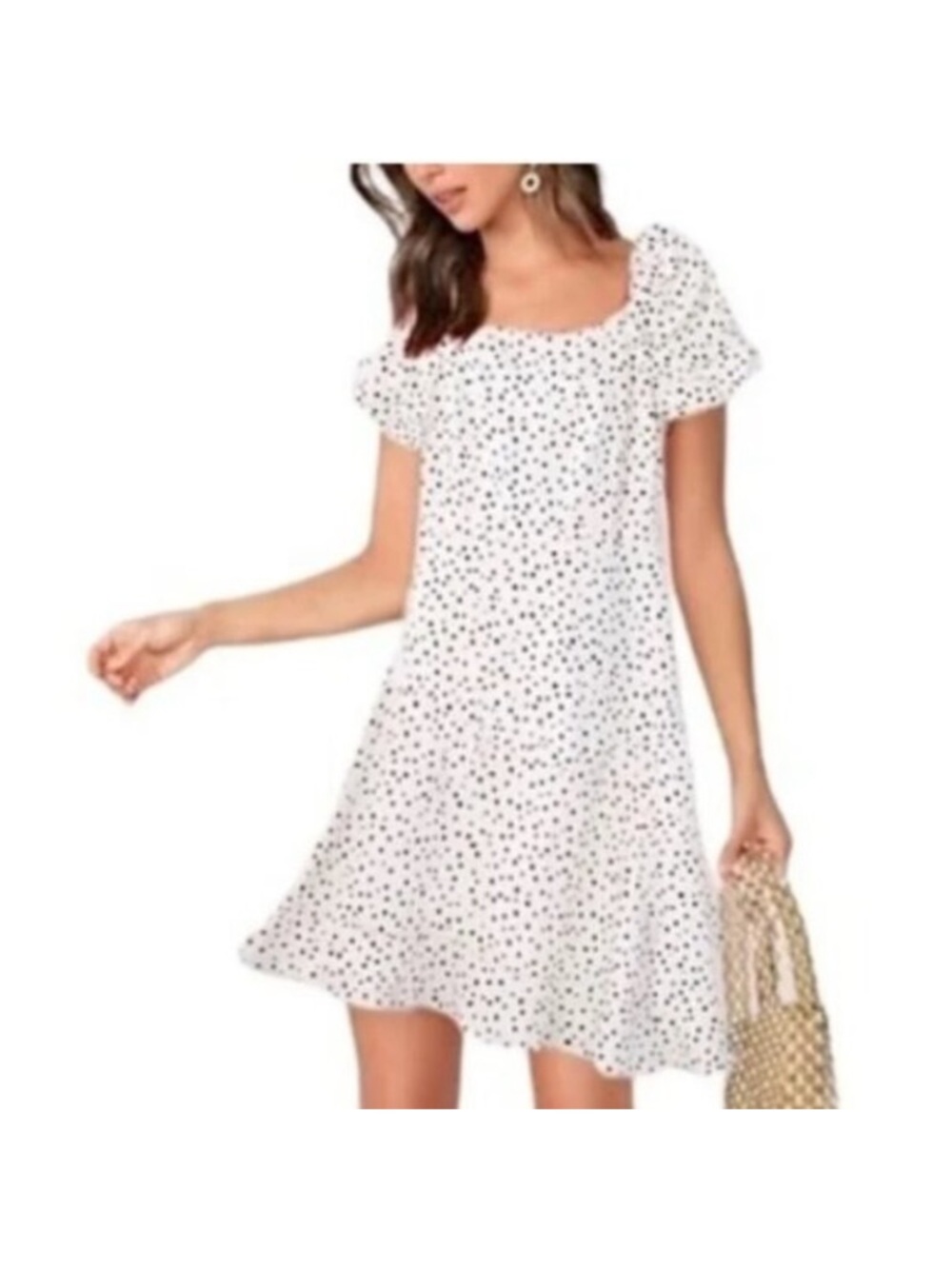 NWT LOFT Linen Blend Cottagecore White Polka Dot Puff Sleeve Mini Dress